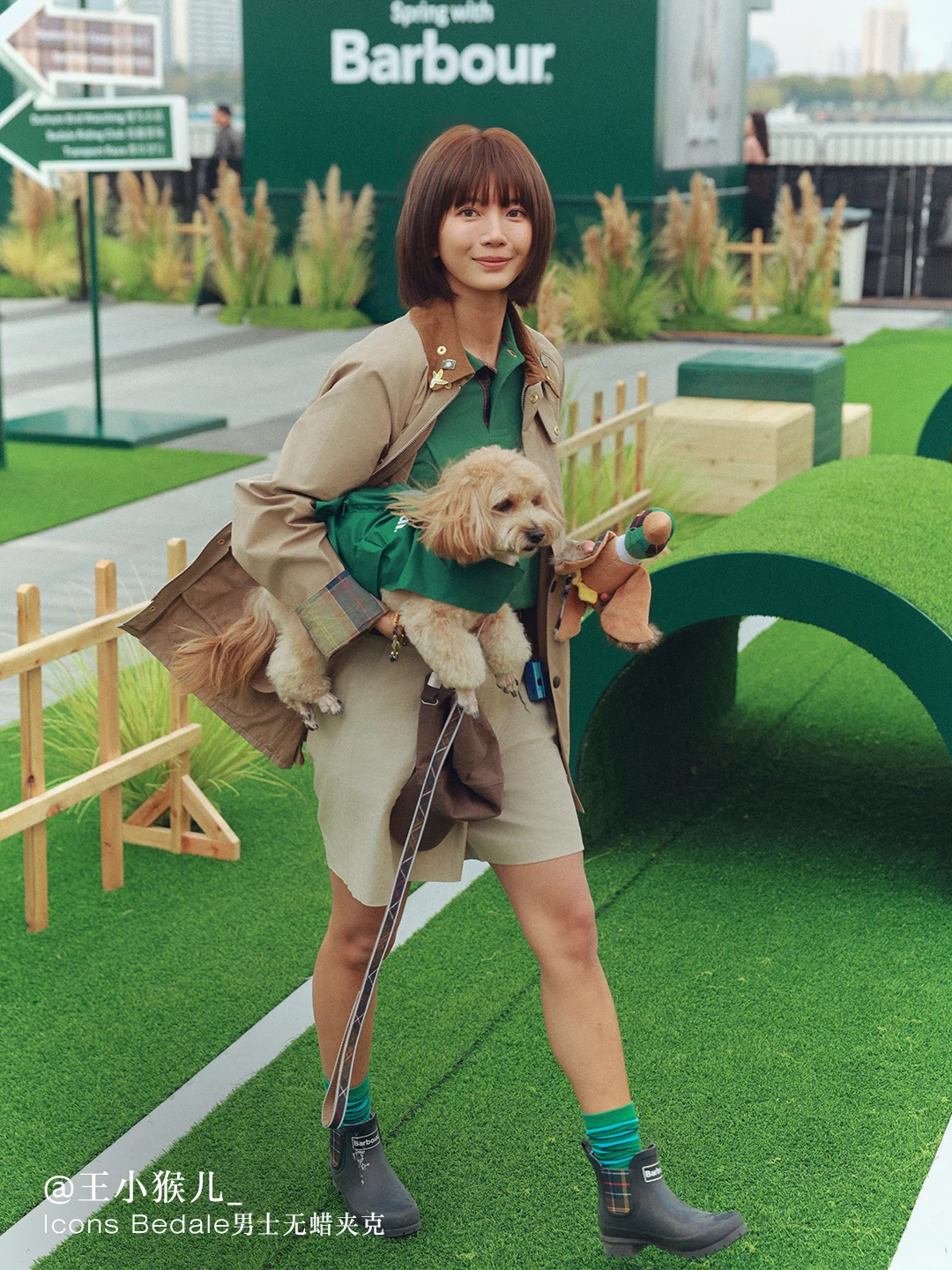 KOL in Barbour trench coat with dog