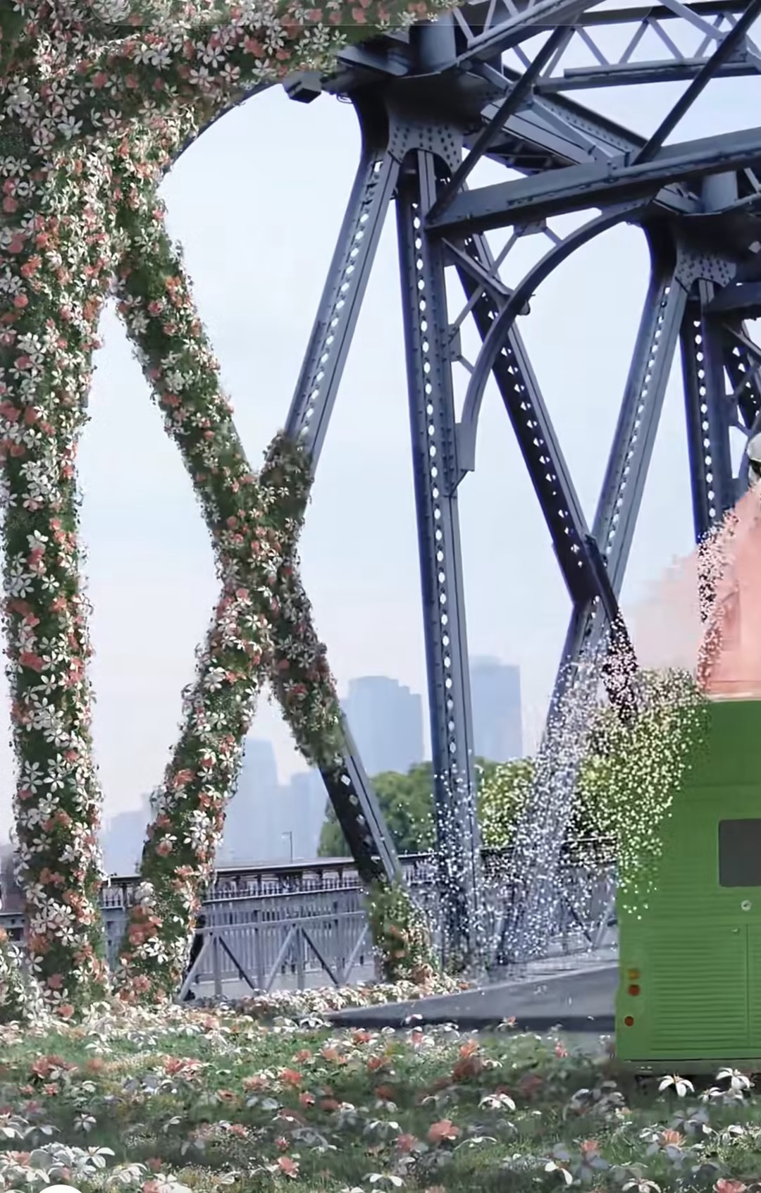 West Bund bridge with blooming flowers