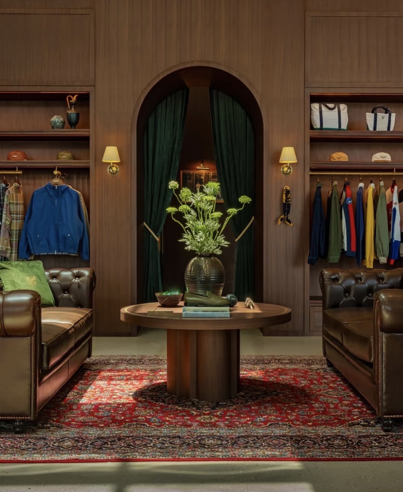 Lounge-style retail interior with club chairs