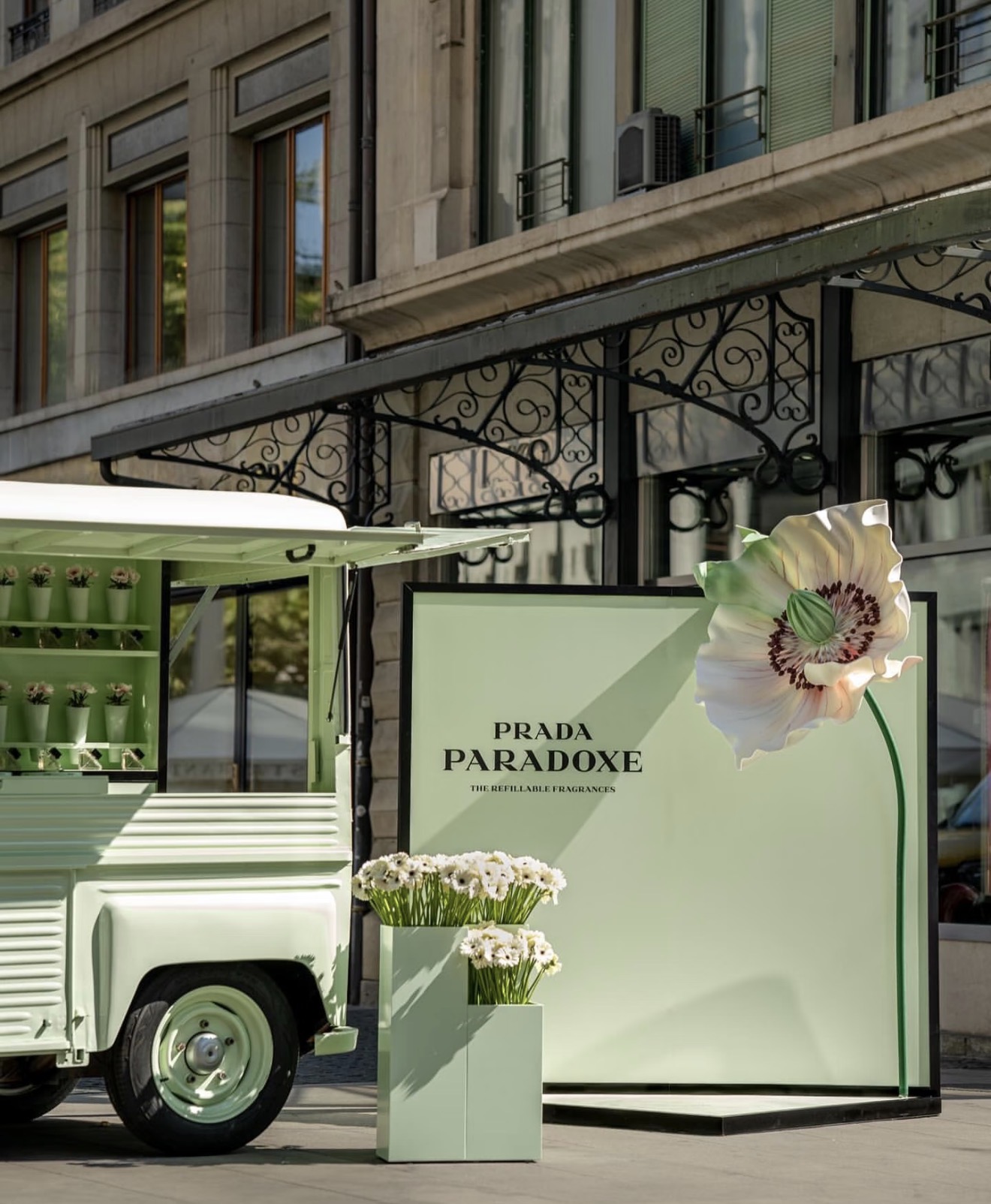 Prada Paradoxe outdoor flower truck reference